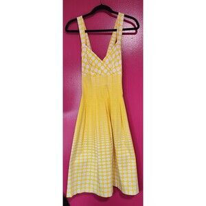 Calvin Klein Large Fit & Flare Pleated Cross Back Strap Yellow Sundress